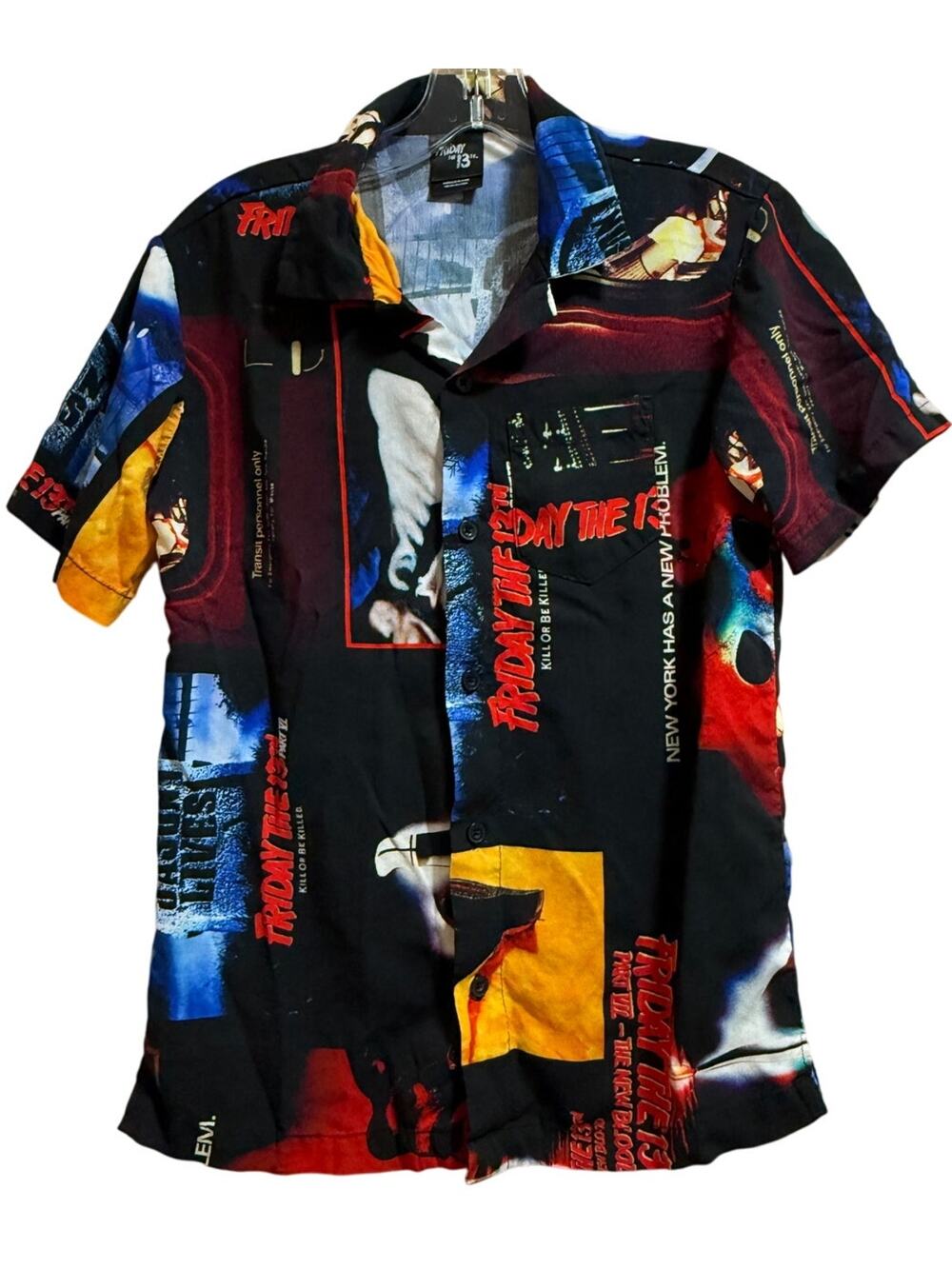 Friday The 13th All Over Print Button Up Short Sleeve - Size XS